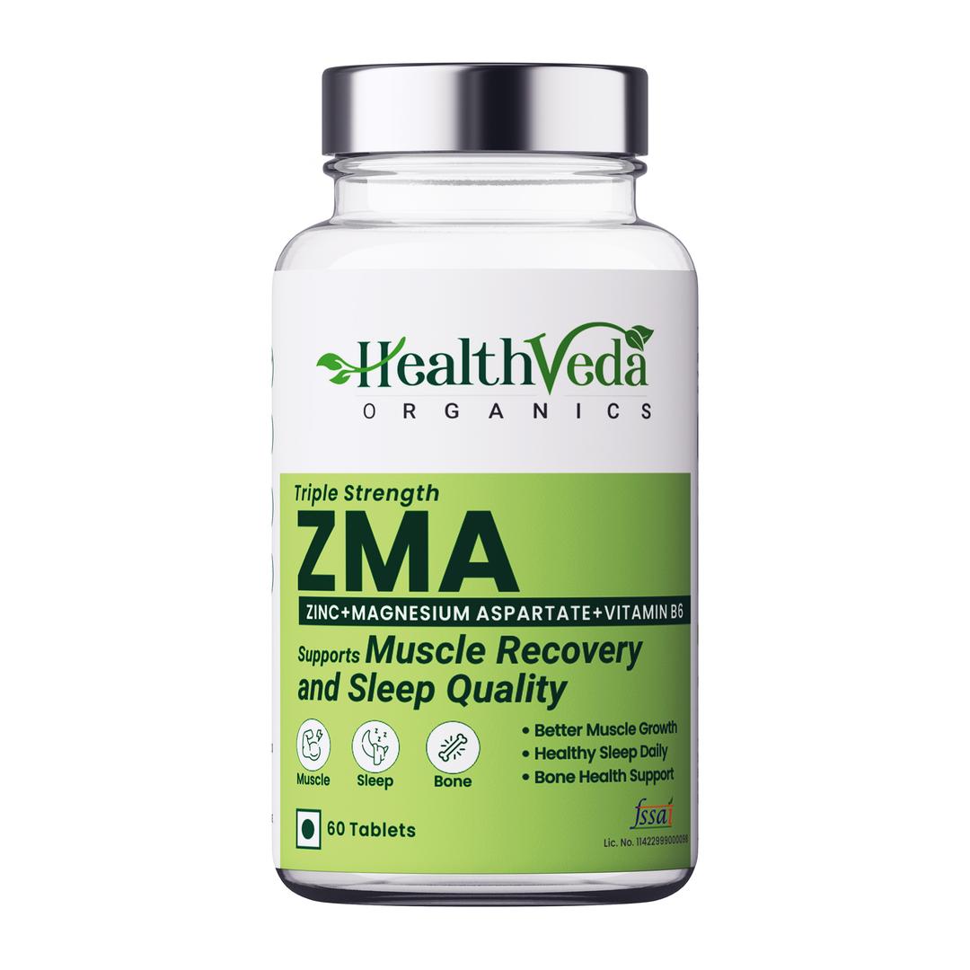 Health Veda Organics ZMA (Zinc, Magnesium Aspartate & Vitamin B6) | Supports Muscle Recovery & Sleep Quality | For Both Men & Women | 60 Veg Tablets