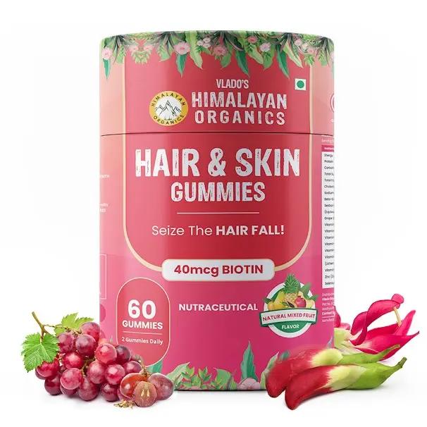 Vlado's Himalayan Organics Hair & Skin Gummies 40 mcg Biotin For Hair Growth & Glowing Skin (60 Gummies)