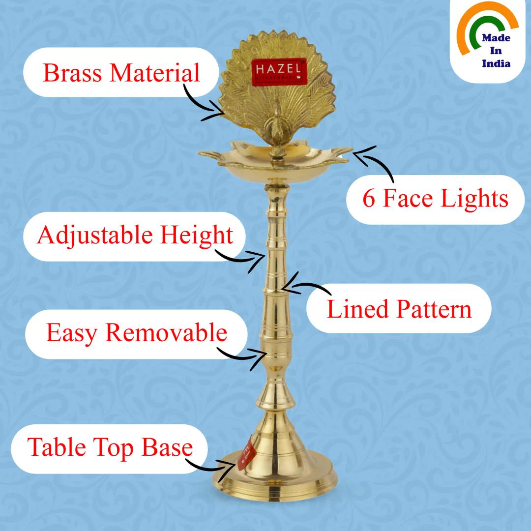 HAZEL Brass Diyas for Pooja | Brass Lamps with Traditional Design | Pooja Room Decoration Lamp | Kerala Samay Diya Stand for Festive Occasions | Multipurpose Deep