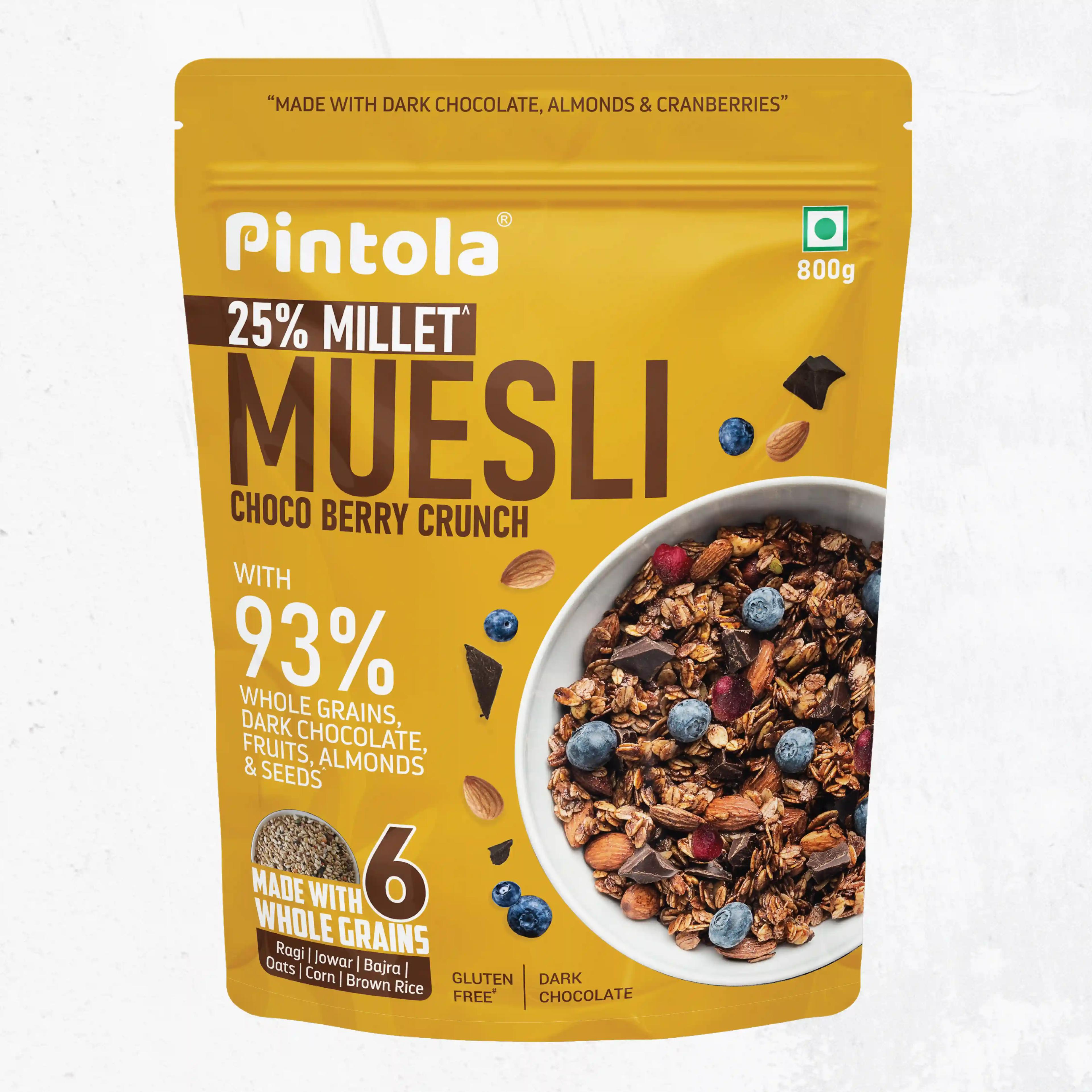 Pintola Dark Chocolate & Cranberry Muesli with 25% Millet & 60% Whole Grains (800g)