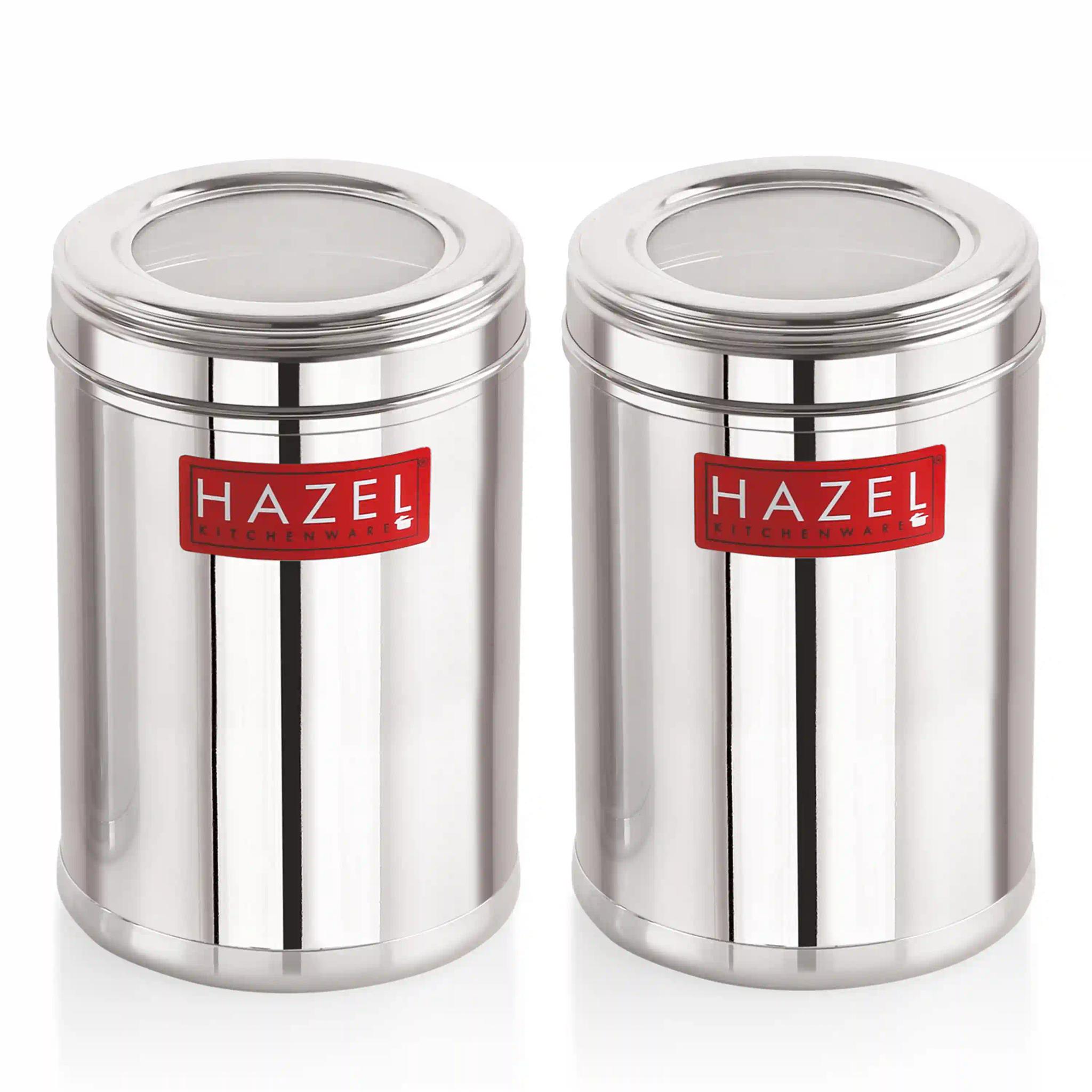 HAZEL Stainless Steel Kitchen Container with Transparent Lid | Top See Through Kitchen Container Set with Matt Finish | Multipurpose Container for Kitchen Storage, 1600 ML, Set of 2