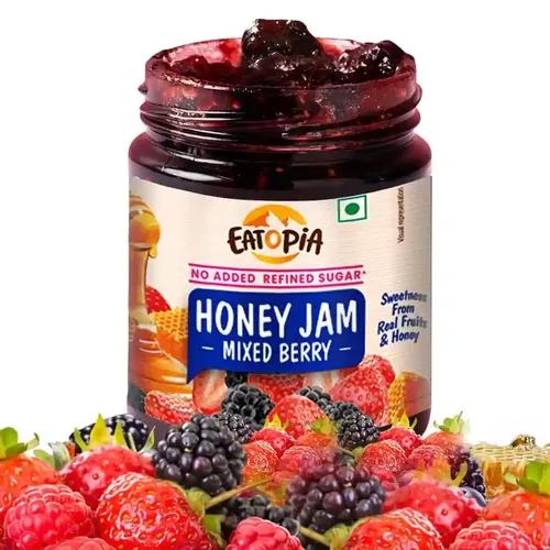 EATOPIA Mixed Berry Honey Jam - Kids & Adult | Sugar Free | 100% Pure Natural | No Preservatives | No Added Flavours | Strawberry & Mulberry | Good for Gut Health