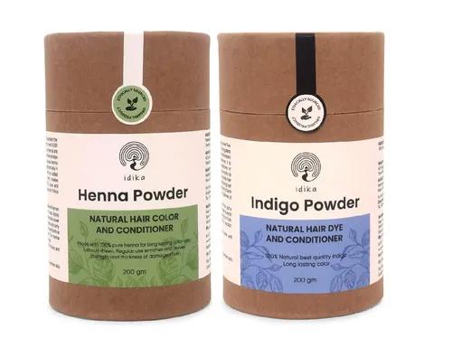 IDIKA Henna & Indigo Organic Hair Color Kit | Herbal Henna & Natural Indigo | 100% Black Hair Color & Natural Hair Conditioner | Mehandi leaves powder | Protect Hair Damage | Pack of 2 (200g each)