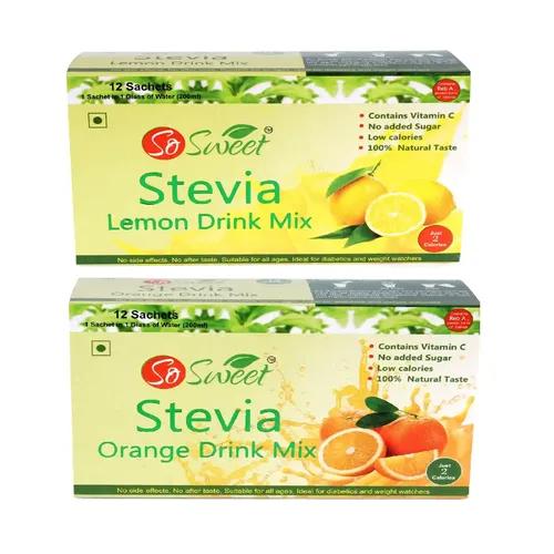 So Sweet Stevia Orange And Lemon Drink Mix Sugar Free | Zero Calories| Enrich with Vitamin C | 24 Sachets