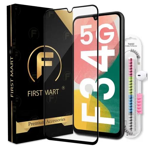 FIRST MART Premium Tempered Glass for Samsung Galaxy F34 5G / Samsung A34 5G / Samsung M34 5G with Edge to Edge Coverage and Cable Protector and Easy Installation Kit, Pack of 1