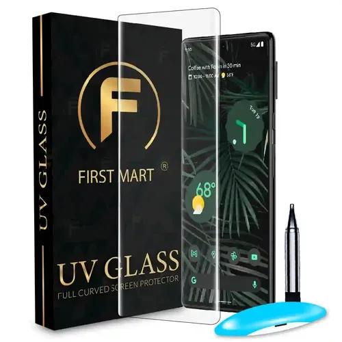 FIRST MART Tempered Glass for Pixel 6 Pro 5G with Edge to Edge Full Screen Coverage and Easy UV Glue Installation Kit, Pack of 1