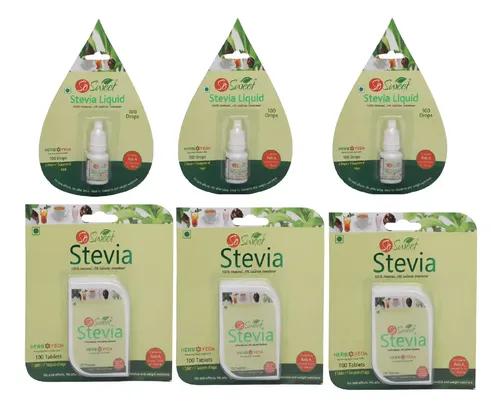 So Sweet Stevia Combo of 300 Tablets and Pack of 3 Liquid Drops (total 100 drops each) 100% Natural Sweetener for weight Management - Sugar free