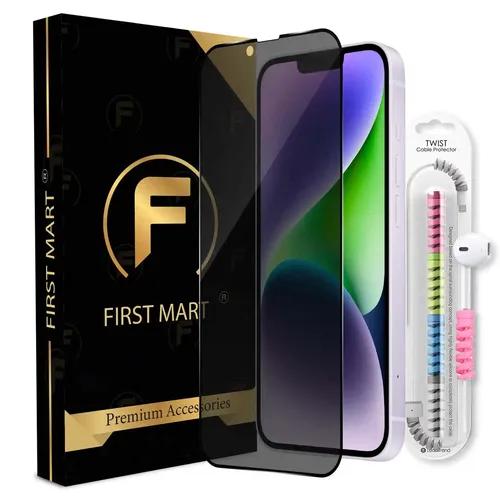 FIRST MART Privacy Tempered Glass for iPhone 14 Plus / 13 Pro Max Edge to Edge Full Screen Coverage & Cable Protector & Easy Installation Kit