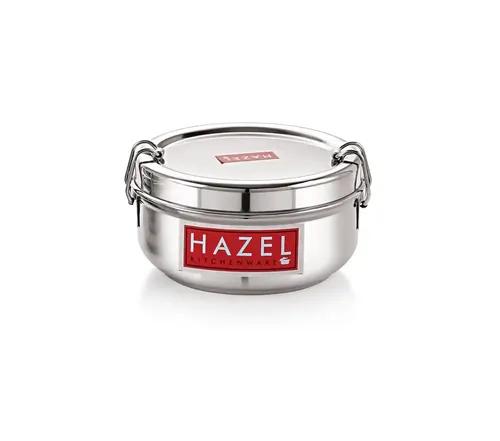 HAZEL Steel Tiffin Box for Office | Stainless Steel Lunch Box Inner Plate | Traditional Design Glossy Finish Steel Lunch Box in Silver