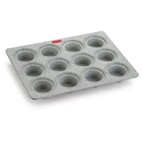 HAZEL Aluminium Cupcake Muffin Mould Microwave Safe 12 Cups Non Stick Granite Finish Mini Crown Muffin Pan Chocolate Baking Tray for House and Bakery