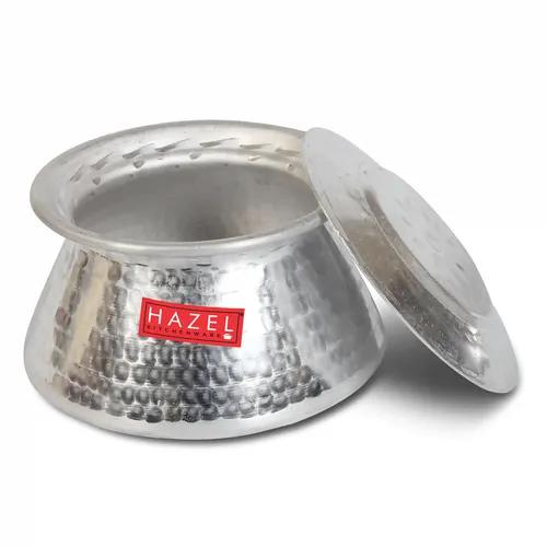 HAZEL Handi for Cooking I Aluminium Biriyani Pot with Lid I Aluminium Handi with Traditional Hammered Finish | Multipurpose Biryani Handi, Silver