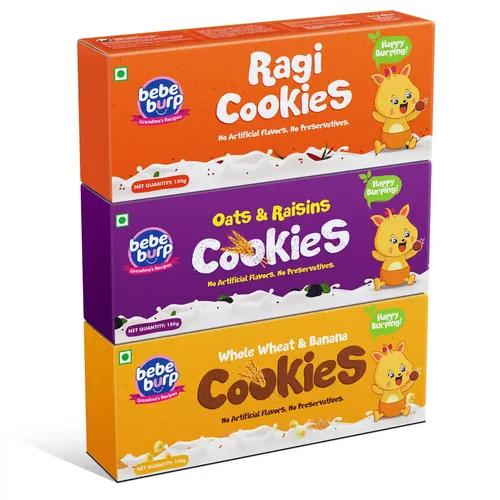 Bebe Burp Cookies & Biscuits for Kids | Combo Pack – Ragi, Whole Wheat & Oats & Raisins | 100% Natural, No Preservatives, No Sugar | Healthy Snacks for All Ages | Organic Ingredients | 450g (Pack of 3)