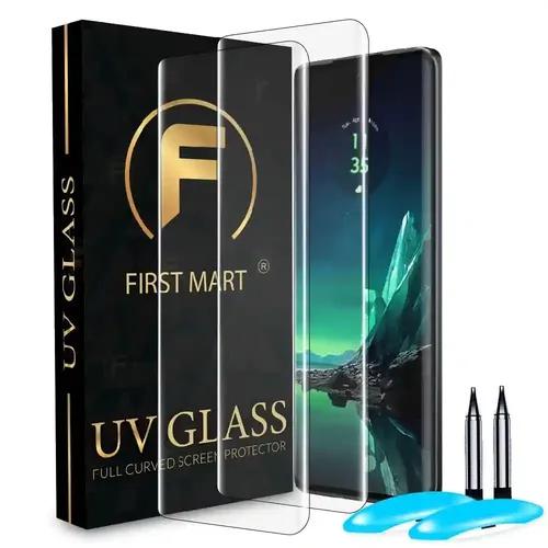 FIRST MART Tempered Glass for Motorola Edge 40 Neo with Edge to Edge Full Screen Coverage and Easy UV Installation Kit, Pack of 2