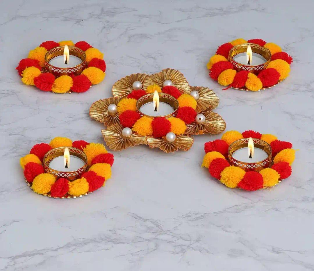 WEBELKART Premium Handmade Tealight Candle Holder for Home and Office Decor | Flower Diya Candle Holder| Diwali Candles for Decoration| Diwali diyas for Decoration(Pack of 5, 3.5 x 5.5 Inches)