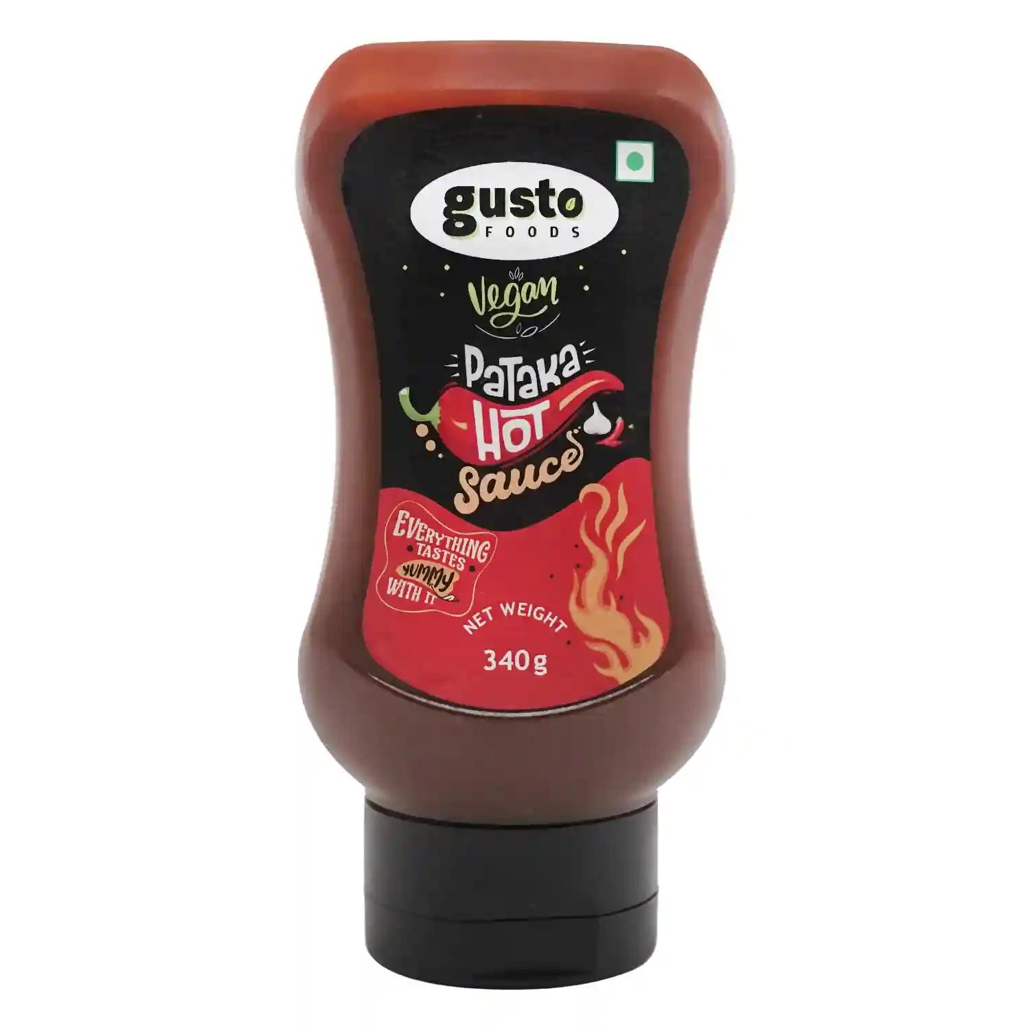 Gusto Foods Spicy Hot Chili Sauce (340gm) | Extra Spicy Chili Garlic Sauce | Red Hot Pataka Sauce | Gluten Free Red Hot Dip Sauce | Dip or Spread Ready To Use | Made with Fresh Chilies and Garlic