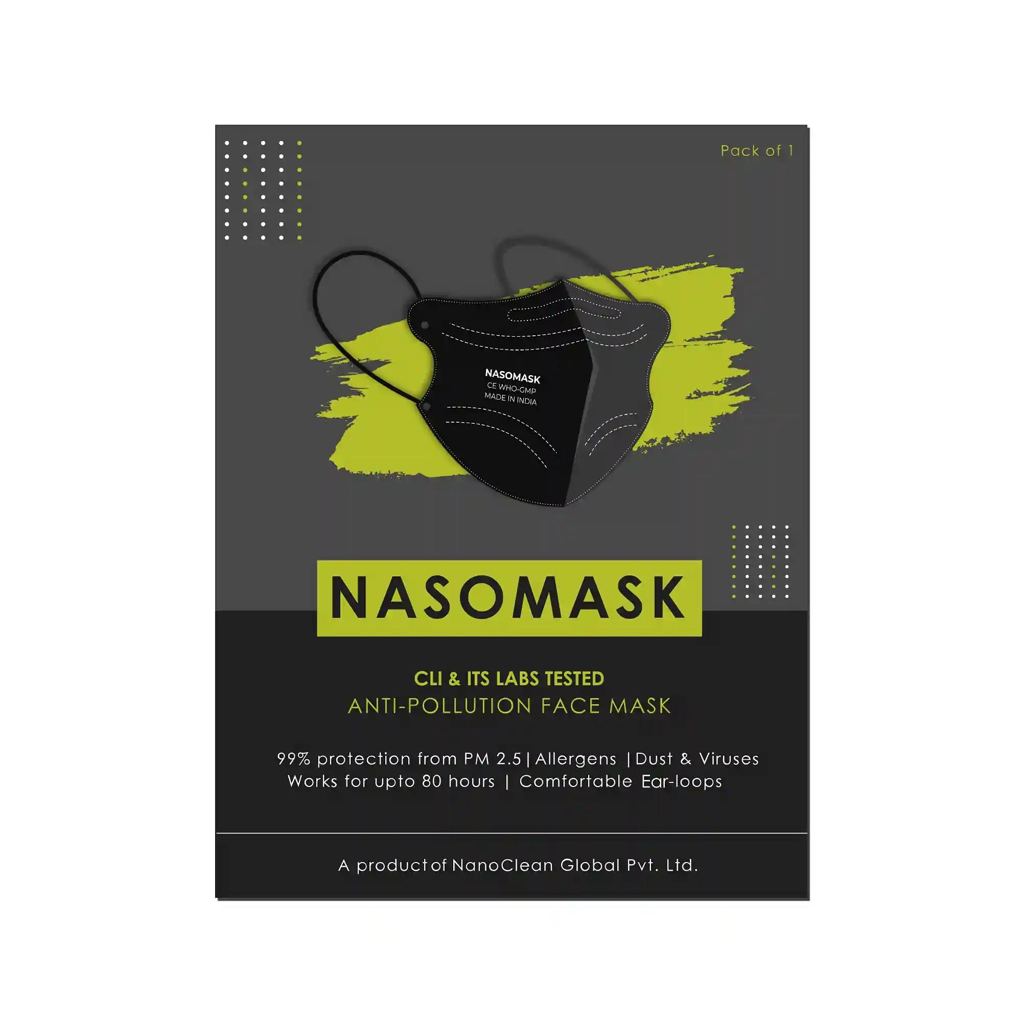 Nanoclean N95 Face Mask Black Earloop (Pack 5, Black)