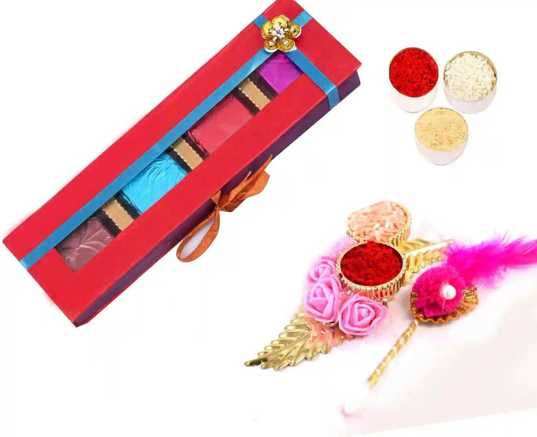 Bhai dooj tika thali/bhaiya dooj roli chawal/bhai dooj gift/bhai dooj thali/bhai dooj gift set for brother-Handcrafted chocolate in handmade box+roli chawal platter+roli chawal chandan