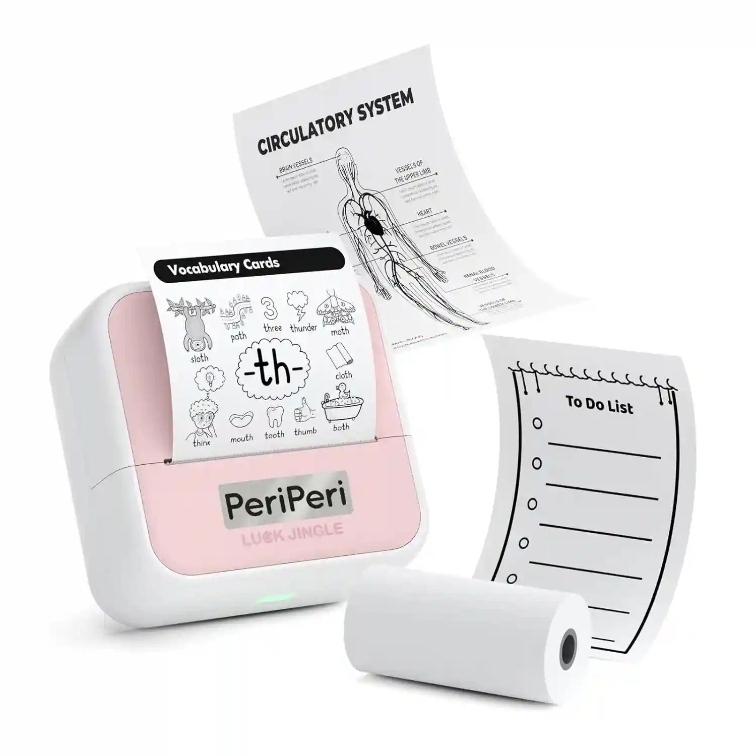 PeriPeri S1 Mini Thermal Printer Inkless Bluetooth Pocket Printer for Print Picture List Memo Receipt Tags Barcode Labels Compatible with iOS, Android (Pink)