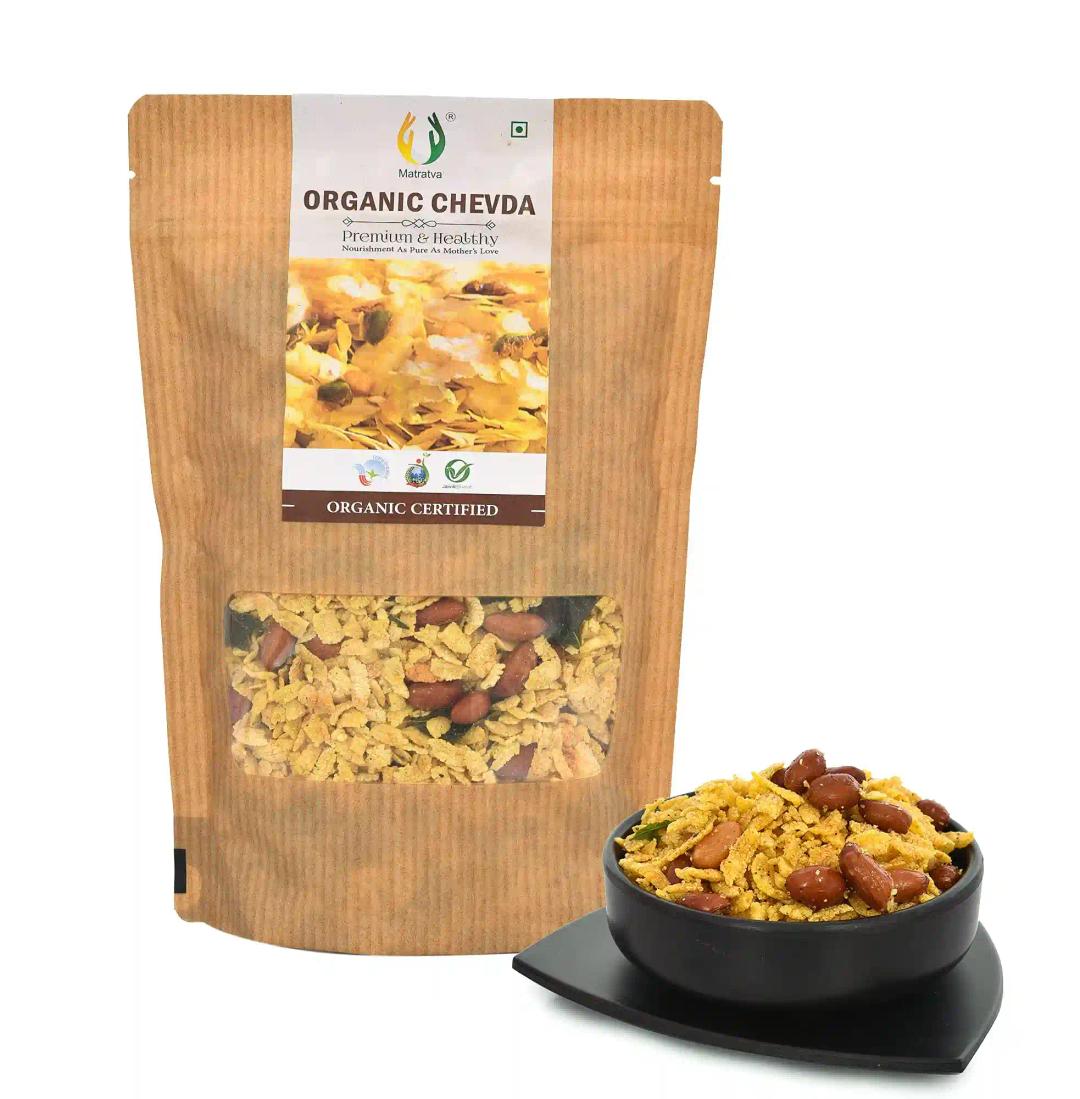 MATRATVA Organic Chevda Namkeen - 250 gm | Chiwda | Chevda | Organic Namkeen | Healthy Indian Snacks | Crispy & Fresh Snack | No Preservatives