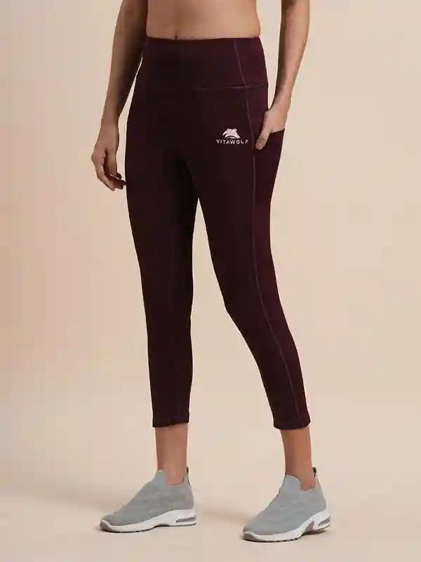 VITAWOLF Women's Tight Gym Wear with Two Side Pocket | Track Pants Ideal for Active Wear, Yoga and Workout | Stretchable Gym Pants for Women | Maroon (Small)