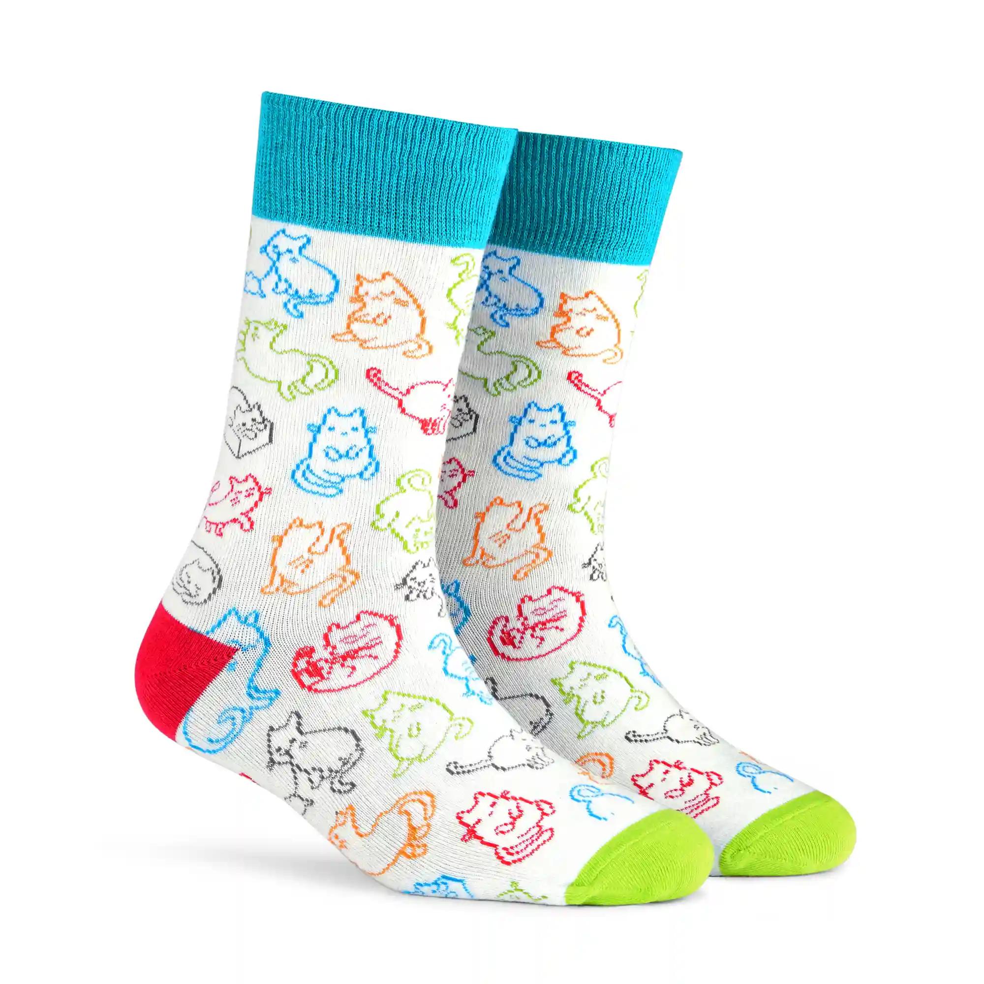 DYNAMOCKS Men's and Women's Combed Cotton Designer Crew Length Socks (Pack of 1) (Multicolour, Free Size)-Kitty_Crew