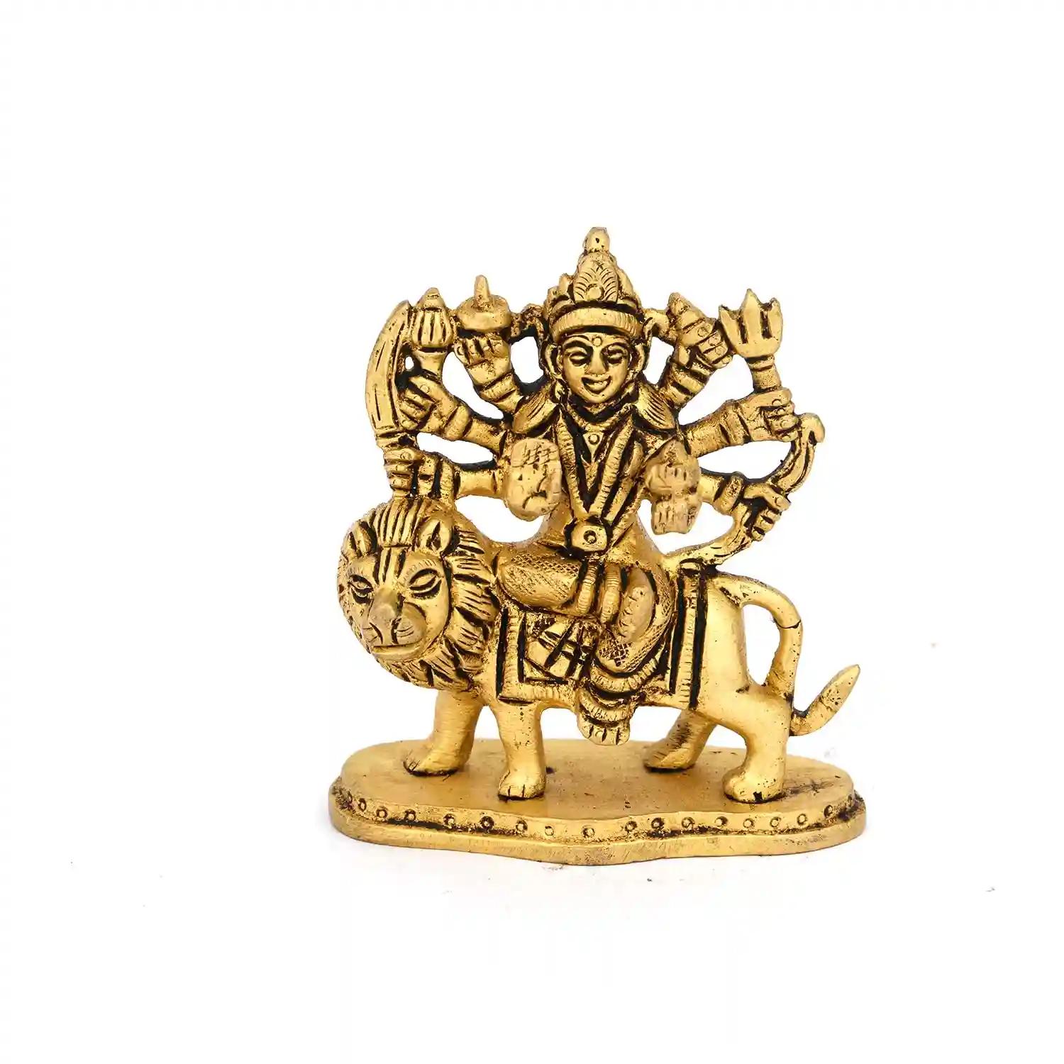 ALODIE- Brass Sherawali MATA Idol , Maa Durga On Lion , Metal Brass Statue Idol of Sherawali MATA Murti , Ambe Maa Murti , Statue for Home Shri Sherawali , Durga Idol for Pooja Medium Size