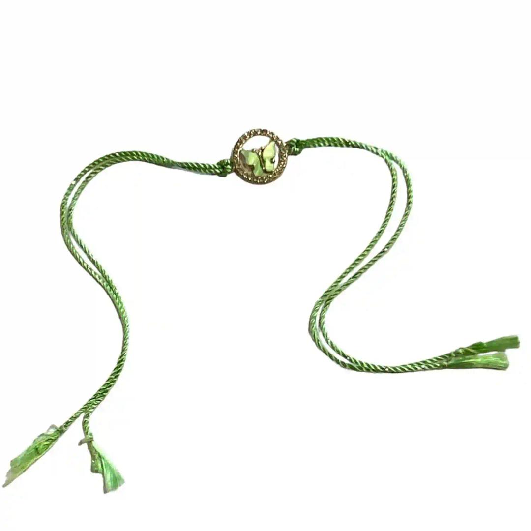 Green Butterfly with Diamond Circular Ring Twistd Polyester Thread Rakhi