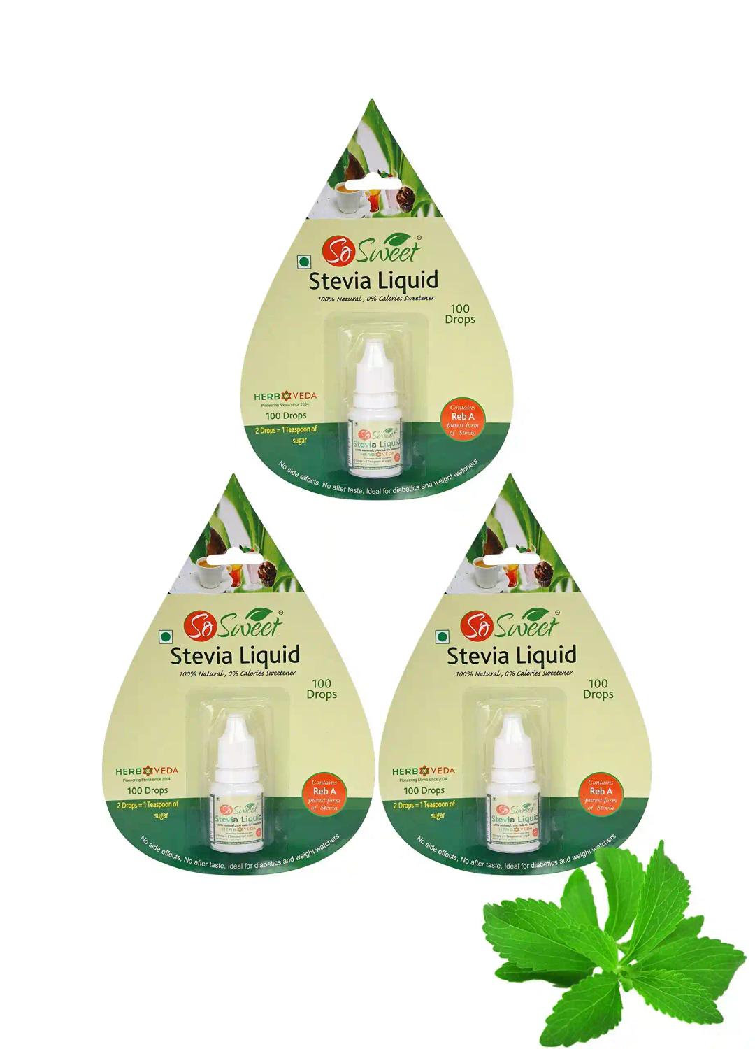 So Sweet Stevia Liquid Sugar Free Natural Zero Calorie Sweetener 300 Drops (Pack of 3)