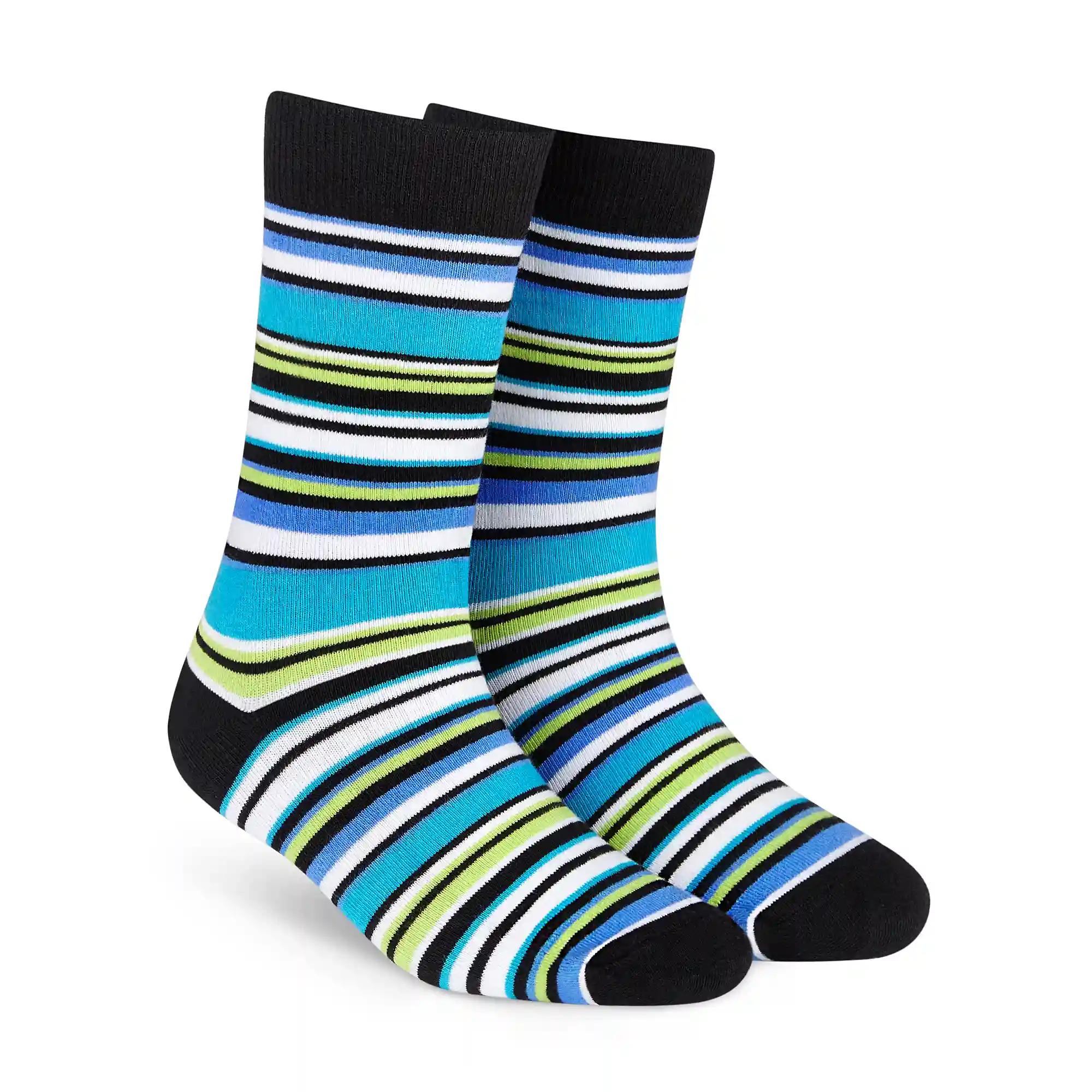 DYNAMOCKS Men's and Women's Combed Cotton Stripes Crew Length Socks (Pack of 1) (Multicolour, Free Size)-Crew_Stripes_13.0