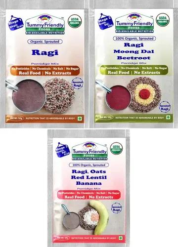 Tummyfriendly Foods Certified Ragi Porridge Mixes - Stage1, Stage 2, Stage 3 | Rich In Calcium, Iron, Fibre & Micro-Nutrients |3 Packs, 50G Each Cereal (150 G, Pack Of 3)