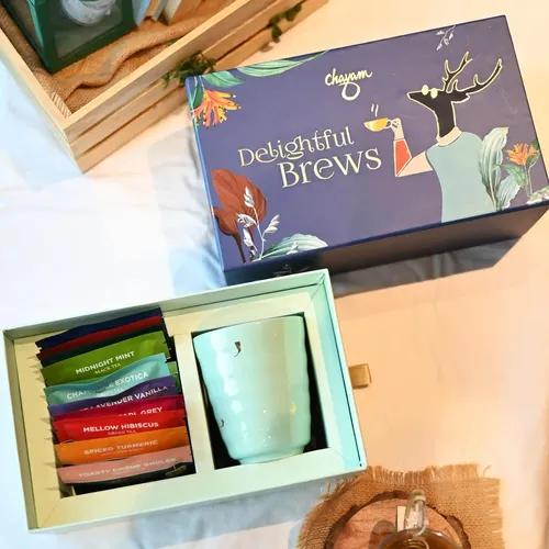 CHAYAM Delightful Brews Luxury Tea Gift Set | 12 Exquisite Assorted Tea Bags and Gold-Embossed Kulhad Mug | Tea Hamper Gift Set for Christmas, Friends, and Family | Premium Tea Gift Box for Women & Men