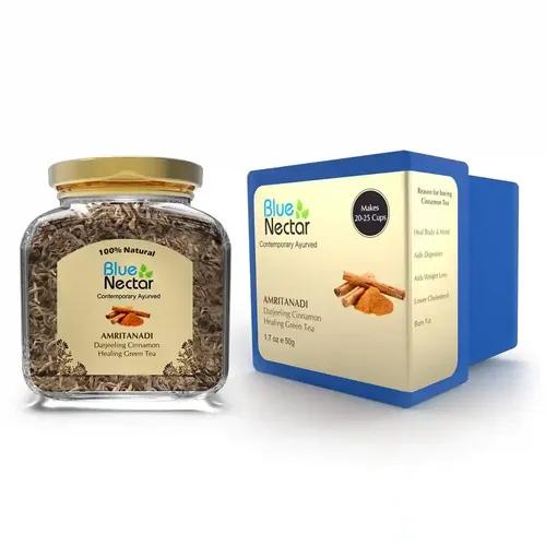 BLUE NECTAR Amritanadi Darjeeling Healing & Slimming Green Tea with Cinnamon (50 grams | 25 cups)