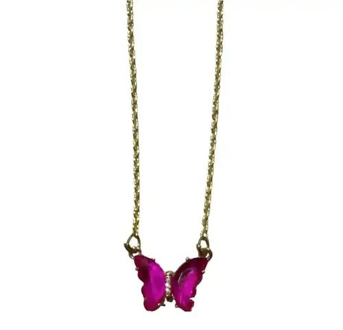 Dark Pink Butterfly Pendant with Chain