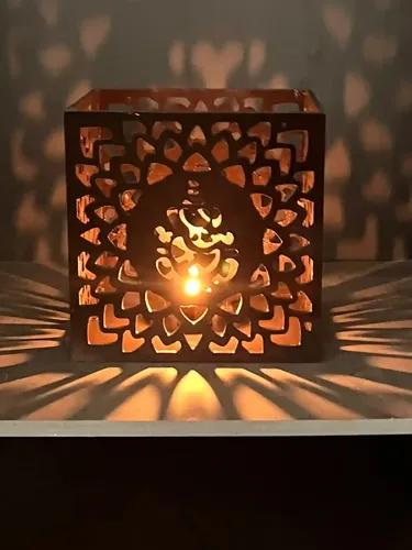 Rave Creations Ganesha Engraved Tealight Holder Diya Holder Shadow Votive for Home Diwali Decoration