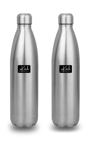 InKitch Stainless Steel Insulated Water Bottle- 24 Hrs Hot or Cold, 1000 ml, Silver- Leak Proof & Break-Proof, Double Wall Insulated Flask for Office, Gym, Home, Kitchen, Travel Pack of 2