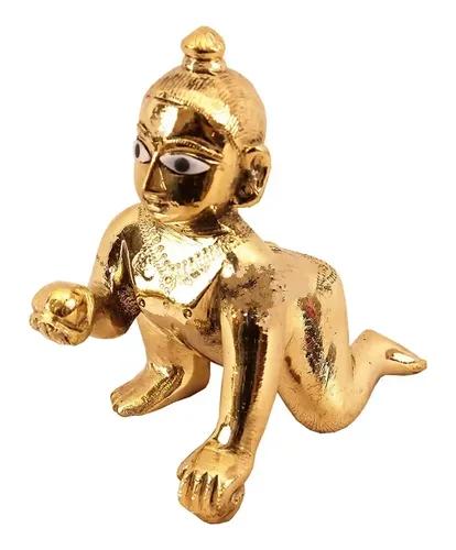 Pujahome Brass Laddu Gopal Idol Kanha Krishna Bal Gopal Baby Size Idol 500 gram (5 No, 4.5 inch)