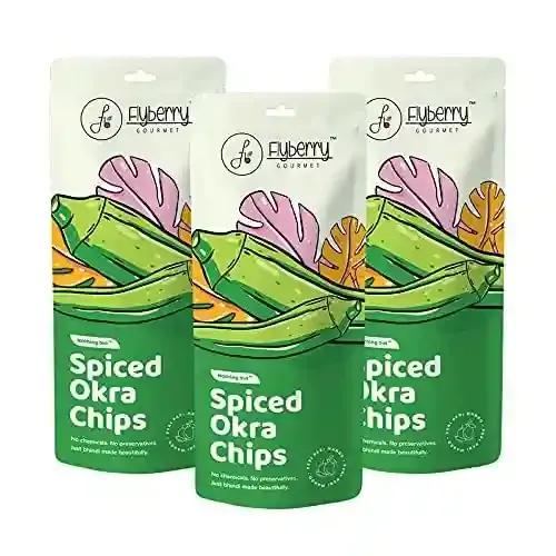 Flyberry Gourmet Vacuum Fried Okra Chips, 120g (Pack of 3x40g) | Less than 2% Rice bran oil | No Palm Oil & Preservatives | Healthy Snacks