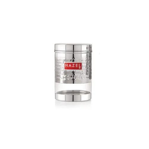 HAZEL Stainless Steel Hammered Finish Transparent Glossy See Through Container, 950 ML, Silver