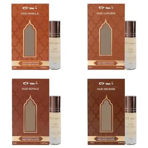 OSSA Oud Vanilla, Oud Incense, Oud Royale & Oud Luxuria Concentrated Perfume Combo 6ml Each (Pack of 4)