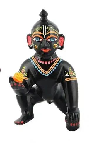 Pujahome Brass Laddu Gopal Murti for Home Mandir Krishna Bal Gopal Baby Size Black Idol (Size 3, 10 cm)