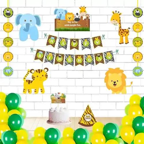 Jungle Animals Super Saver Birthday Decoration Kit (Pack Of 58 Pieces)