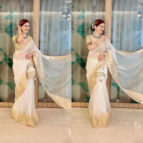 Kora Organza Noor Soft Silk Saree - White