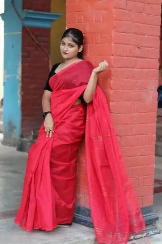 Soft Silk Sequence Chumki Saree - Tomato Red