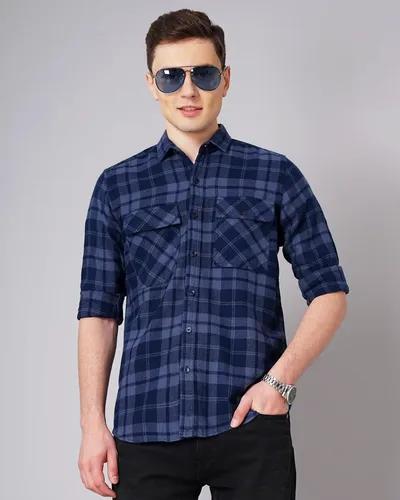 Blue Brush Checks Shirt - L (40)