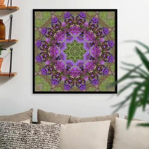 ArtzFolio Purple Floral Mandala D1 | Premium Canvas Painting for Bedroom & Living Room | Black Wood Frame | 28 x 28 inch (71 x 71 cms)