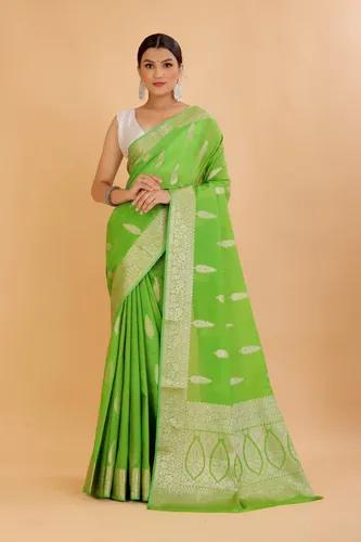 Banaras Warm Silk Saree - Parrot Green