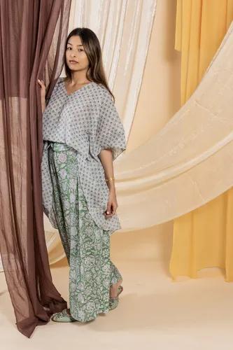 Green Short Kaftan With ;Eat Green High Waisted Box Pants - Small