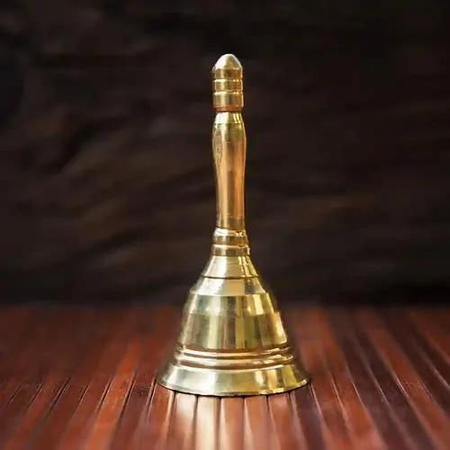 ALODIE- Brass Pooja Bell- Plain Mandir Ghanti- Puja Handbell- Home and Temple Prayer Bell (1.6Wx3.9H INCHES)