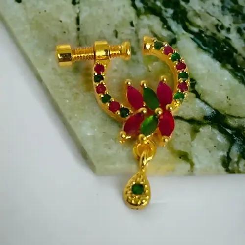 Leaf Screw Nose Pin Red-Green