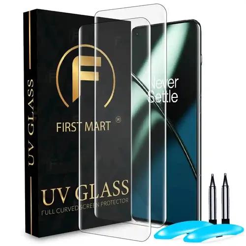 FIRST MART Tempered Glass for OnePlus 11 5G / OnePlus 11R / OnePlus 10 Pro with Edge to Edge Full Screen Coverage and Easy UV Glue Installation Kit, Pack of 2